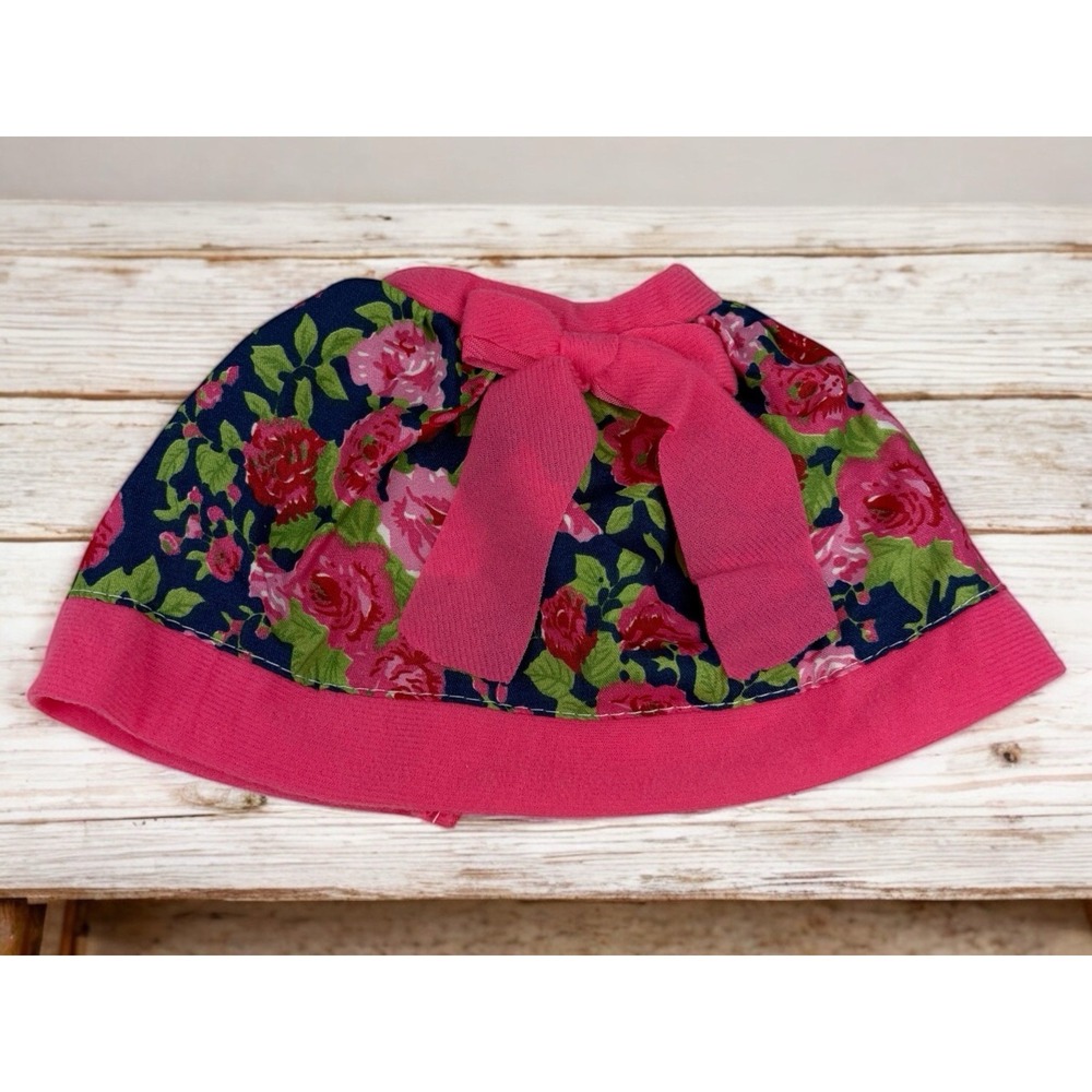 Flowered Skirt With Pink Trim And Pink Bow‎ Doll Skirt Fits 12" Dolls